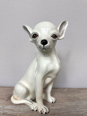 Marwal White Chihuahua Dog Life Size Glazed Plaster